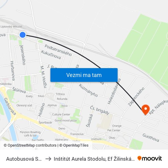 Autobusová Stanica to Inštitút Aurela Stodolu, Ef Žilinská Univerzita map