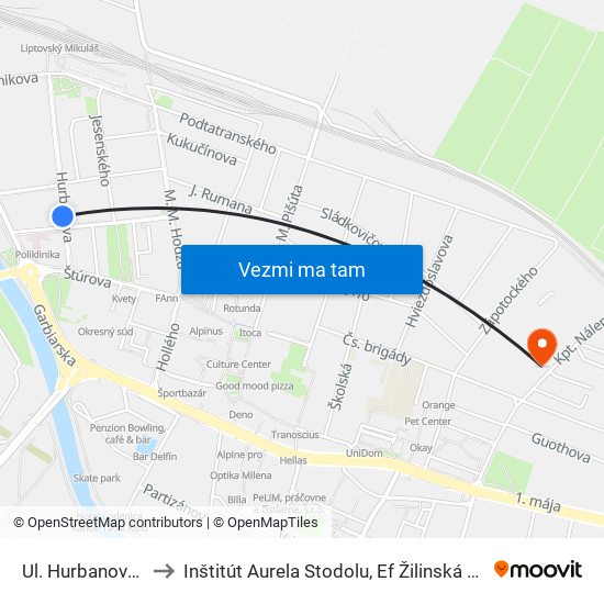 Ul. Hurbanova, Mš to Inštitút Aurela Stodolu, Ef Žilinská Univerzita map