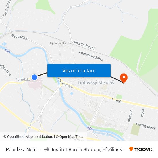 Palúdzka,Nemocnica to Inštitút Aurela Stodolu, Ef Žilinská Univerzita map
