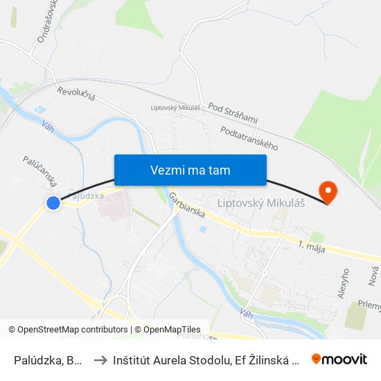 Palúdzka, Bocian to Inštitút Aurela Stodolu, Ef Žilinská Univerzita map