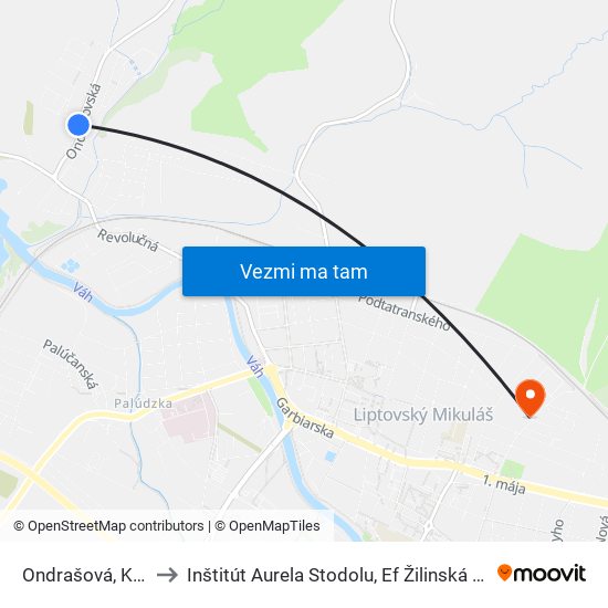 Ondrašová, Kostol to Inštitút Aurela Stodolu, Ef Žilinská Univerzita map