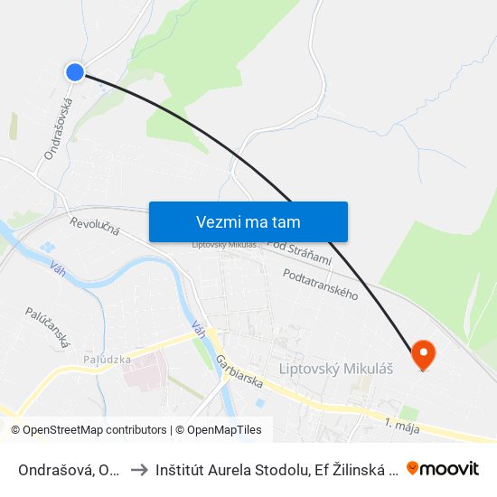 Ondrašová, Otočka to Inštitút Aurela Stodolu, Ef Žilinská Univerzita map