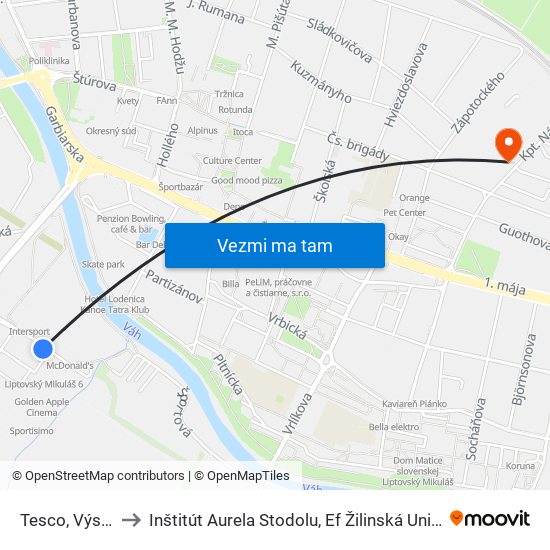 Tesco, Výstup to Inštitút Aurela Stodolu, Ef Žilinská Univerzita map