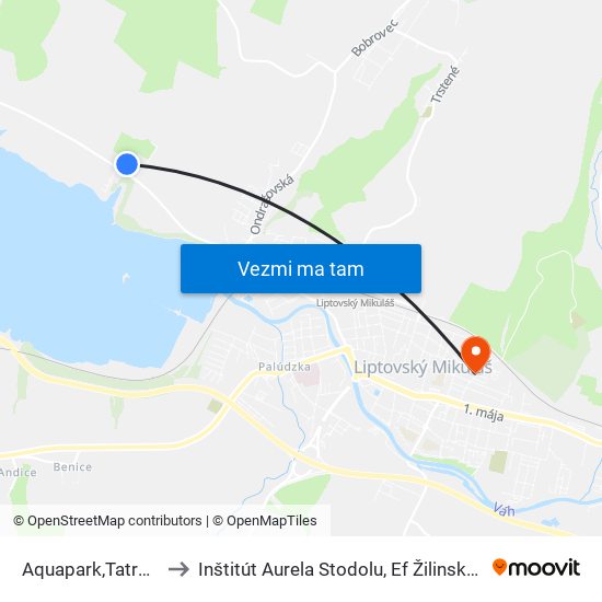 Aquapark,Tatralandia to Inštitút Aurela Stodolu, Ef Žilinská Univerzita map