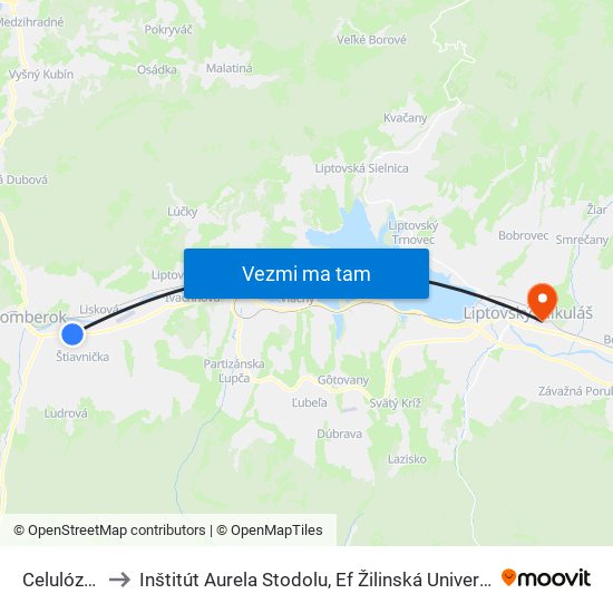 Celulózka to Inštitút Aurela Stodolu, Ef Žilinská Univerzita map