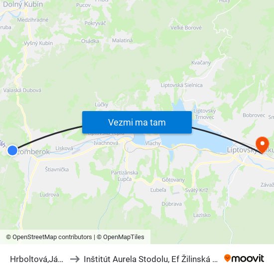 Hrboltová,Jánošík to Inštitút Aurela Stodolu, Ef Žilinská Univerzita map