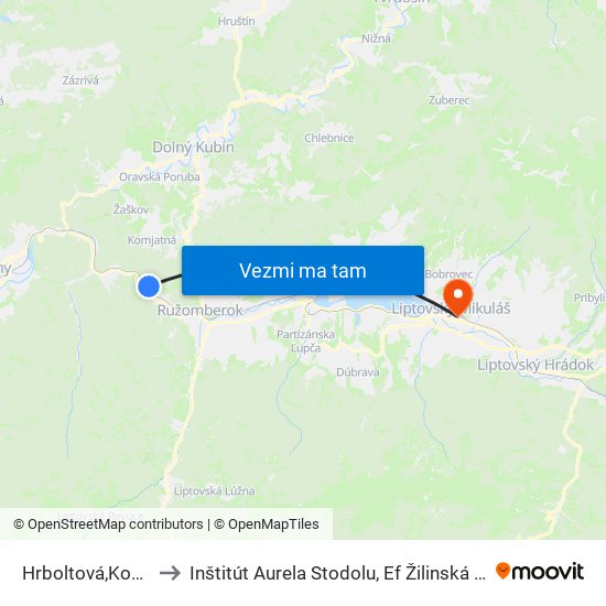 Hrboltová,Konečná to Inštitút Aurela Stodolu, Ef Žilinská Univerzita map