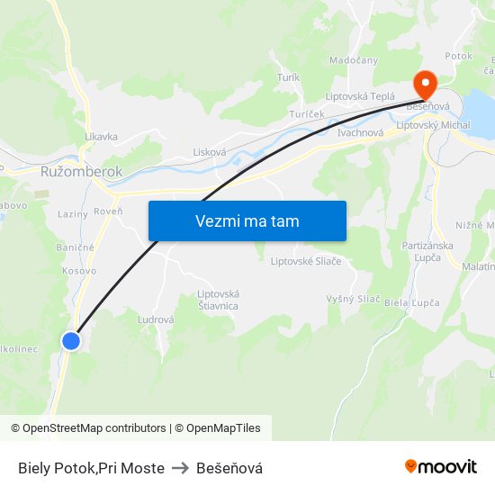 Biely Potok,Pri Moste to Bešeňová map