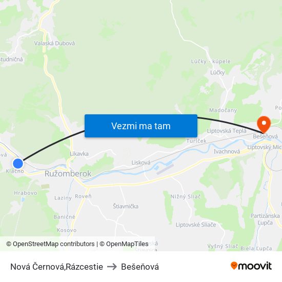 Nová Černová,Rázcestie to Bešeňová map