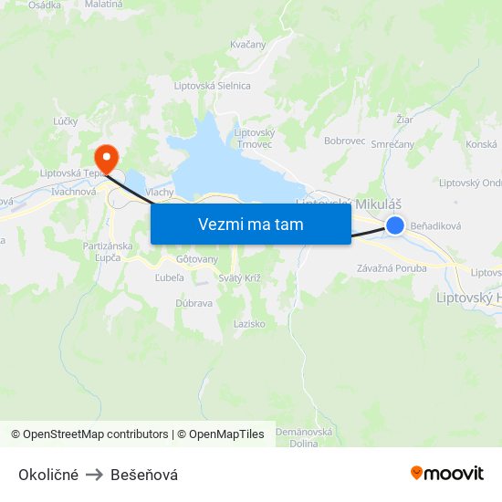 Okoličné to Bešeňová map