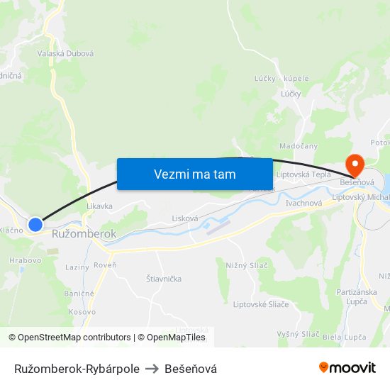 Ružomberok-Rybárpole to Bešeňová map