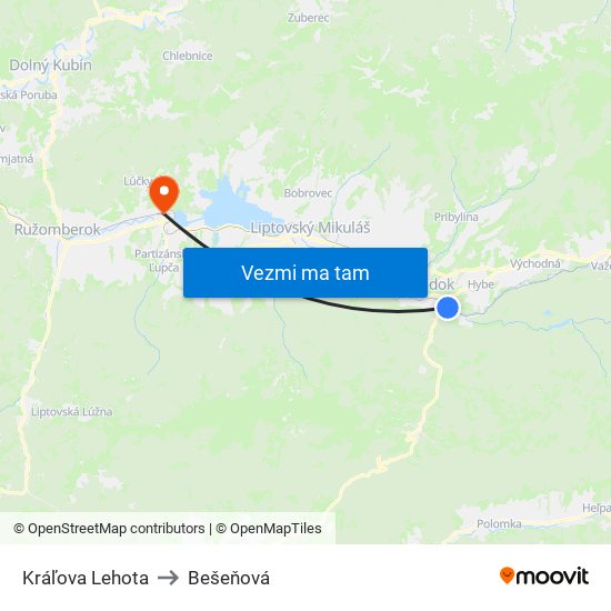 Kráľova Lehota to Bešeňová map