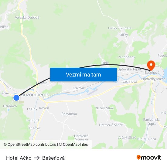 Hotel Ačko to Bešeňová map