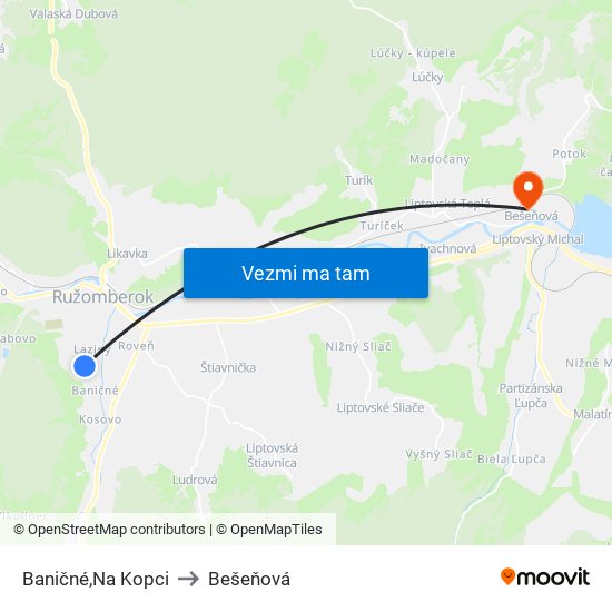 Baničné,Na Kopci to Bešeňová map