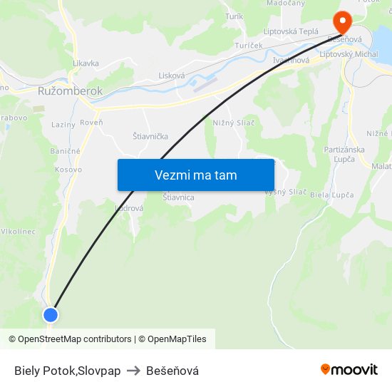 Biely Potok,Slovpap to Bešeňová map