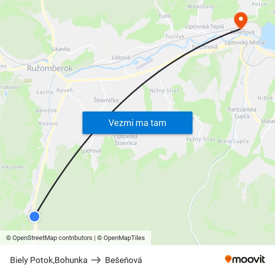 Biely Potok,Bohunka to Bešeňová map