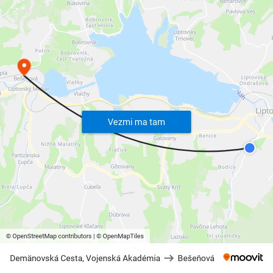 Demänovská Cesta, Vojenská Akadémia to Bešeňová map