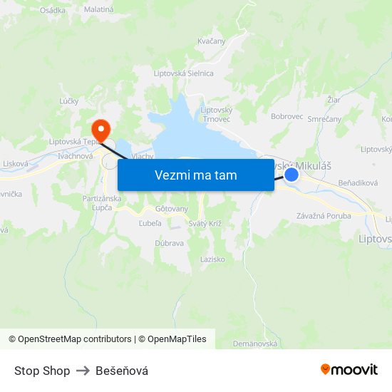 Stop Shop to Bešeňová map