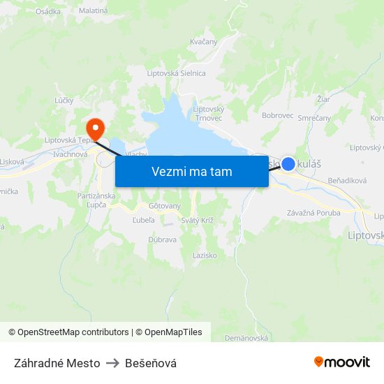 Záhradné Mesto to Bešeňová map