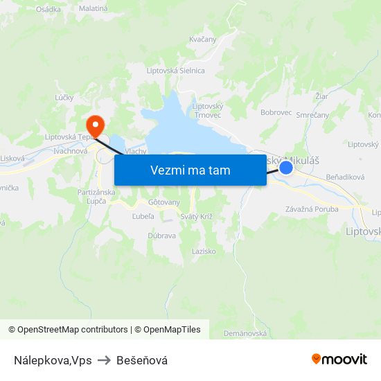 Nálepkova,Vps to Bešeňová map