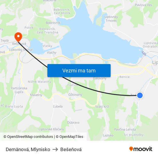 Demänová, Mlynisko to Bešeňová map