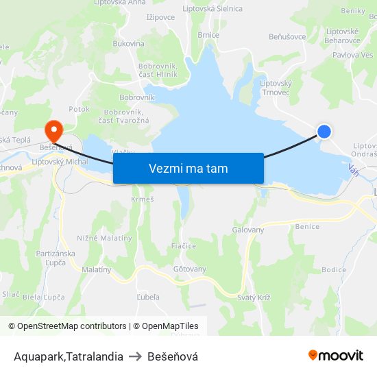 Aquapark,Tatralandia to Bešeňová map