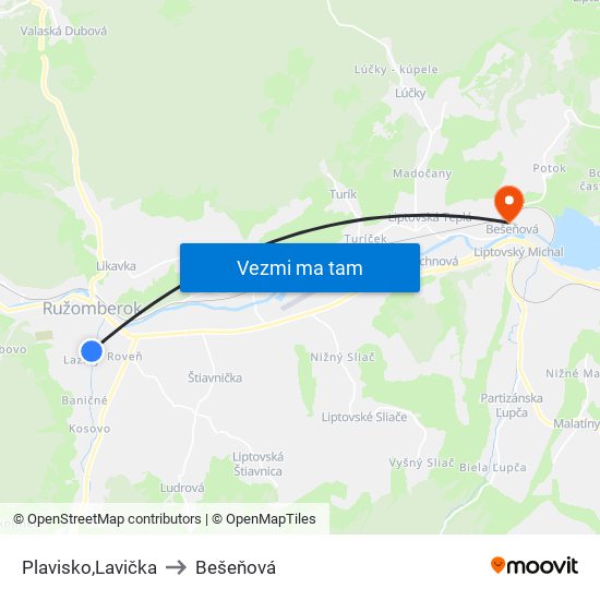 Plavisko,Lavička to Bešeňová map