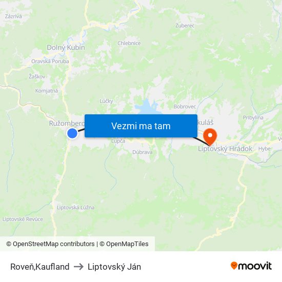 Roveň,Kaufland to Liptovský Ján map