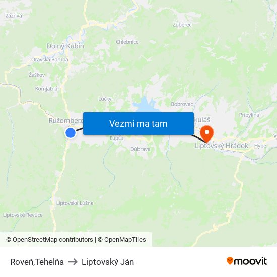 Roveň,Tehelňa to Liptovský Ján map