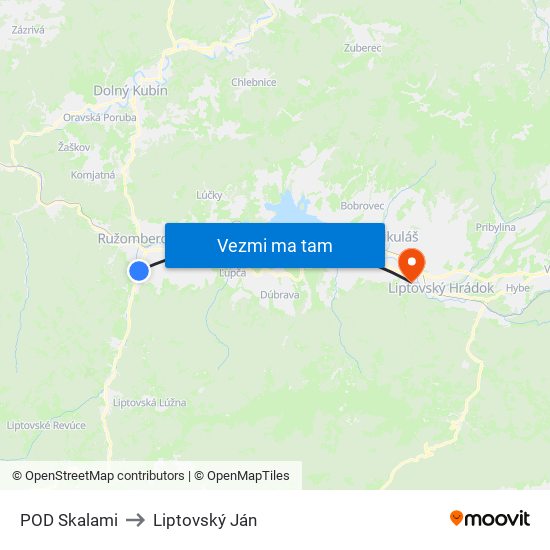 POD Skalami to Liptovský Ján map