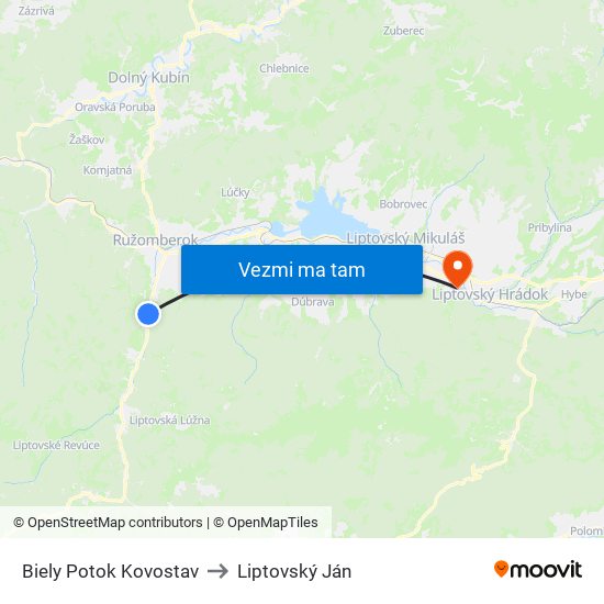 Biely Potok Kovostav to Liptovský Ján map