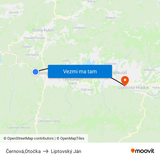 Černová,Otočka to Liptovský Ján map