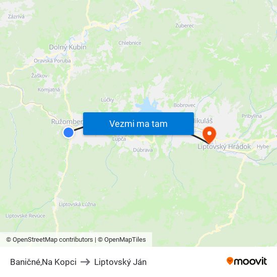 Baničné,Na Kopci to Liptovský Ján map