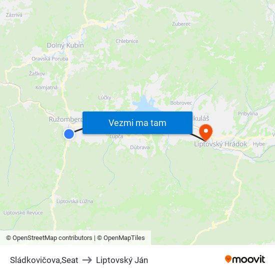 Sládkovičova,Seat to Liptovský Ján map