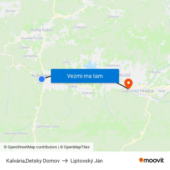 Kalvária,Detsky Domov to Liptovský Ján map