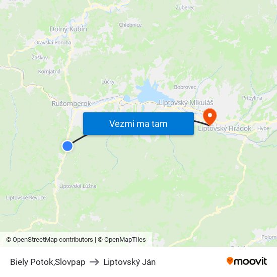 Biely Potok,Slovpap to Liptovský Ján map