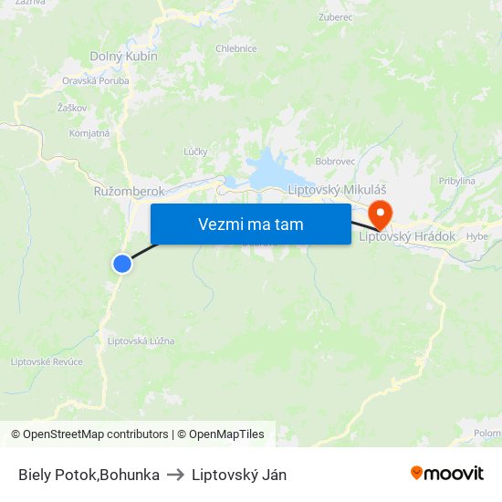 Biely Potok,Bohunka to Liptovský Ján map
