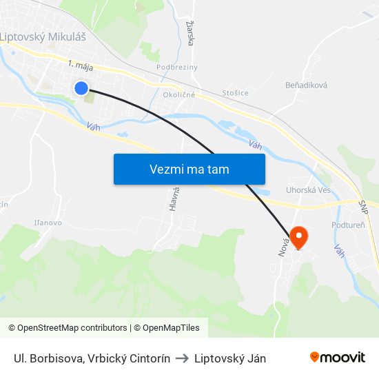 Ul. Borbisova, Vrbický Cintorín to Liptovský Ján map