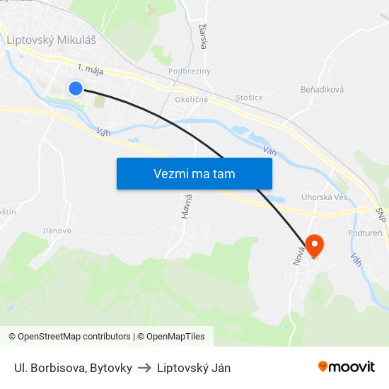 Ul. Borbisova, Bytovky to Liptovský Ján map