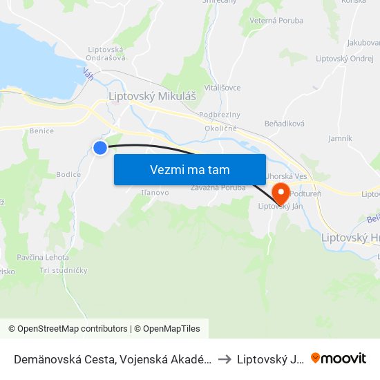 Demänovská Cesta, Vojenská Akadémia to Liptovský Ján map