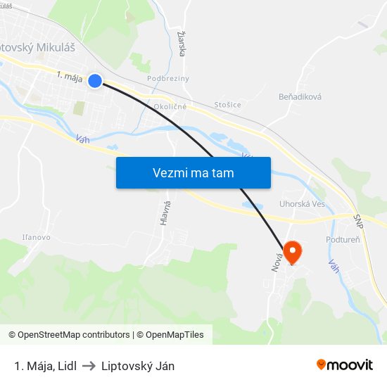 1. Mája, Lidl to Liptovský Ján map