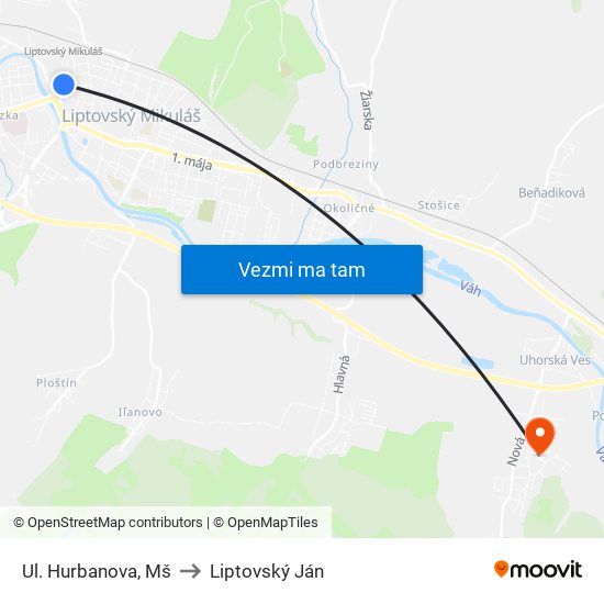 Ul. Hurbanova, Mš to Liptovský Ján map