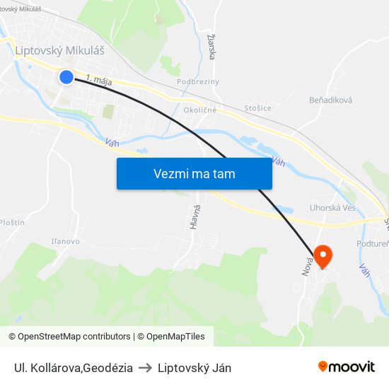 Ul. Kollárova,Geodézia to Liptovský Ján map