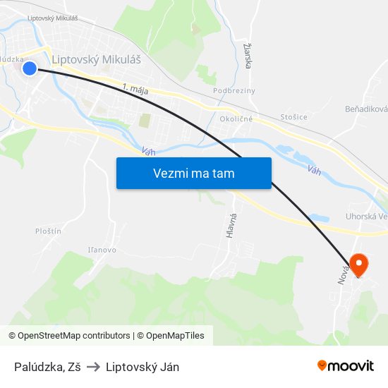 Palúdzka, Zš to Liptovský Ján map