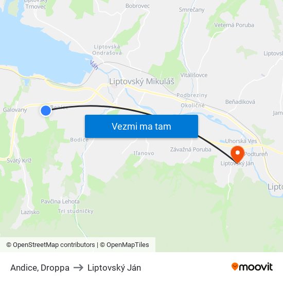 Andice, Droppa to Liptovský Ján map