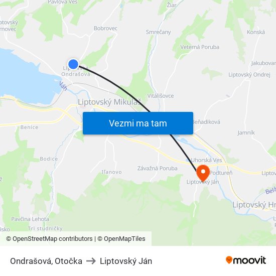 Ondrašová, Otočka to Liptovský Ján map