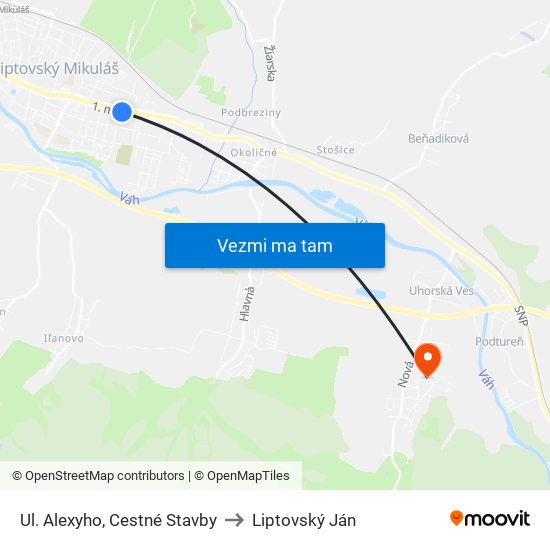 Ul. Alexyho, Cestné Stavby to Liptovský Ján map