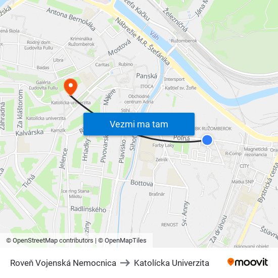 Roveň Vojenská Nemocnica to Katolícka Univerzita map