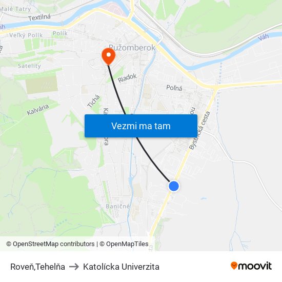 Roveň,Tehelňa to Katolícka Univerzita map