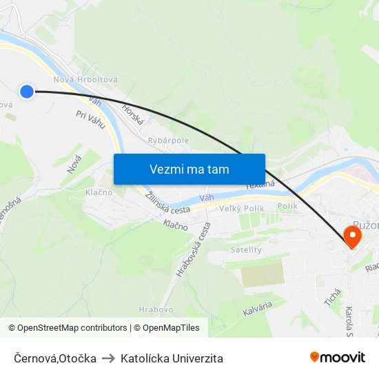 Černová,Otočka to Katolícka Univerzita map